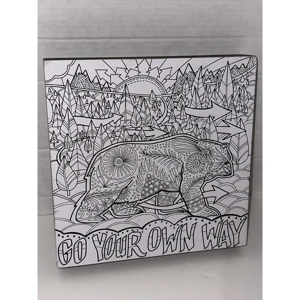 Primitives by Kathy Go Your Own Way Bear Wood Box Sign Johnny Carrillo Art 8x8